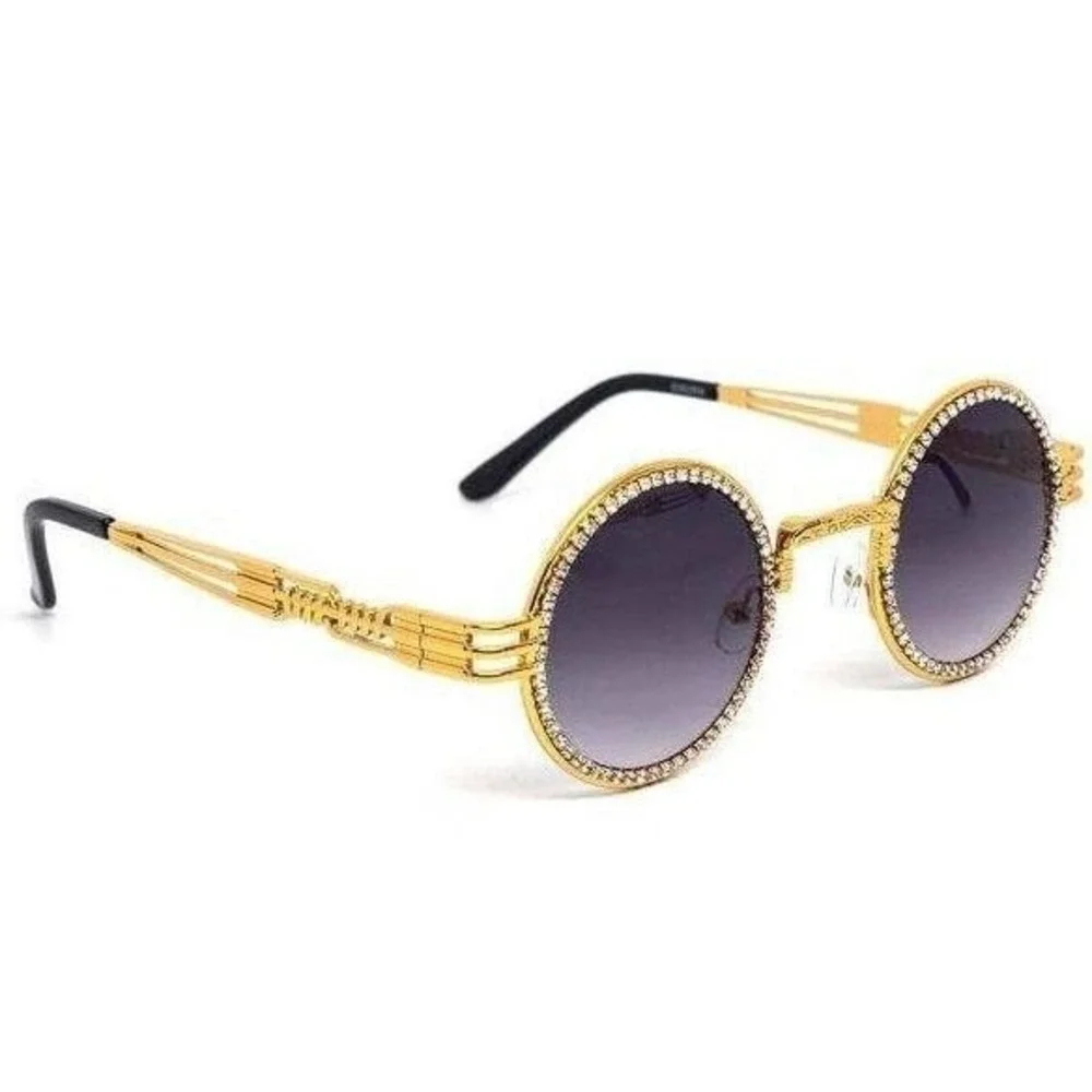 Rhinestone Sunglasses Round‎ Steampunk Style Gold Frame Men's Fashion Shades New